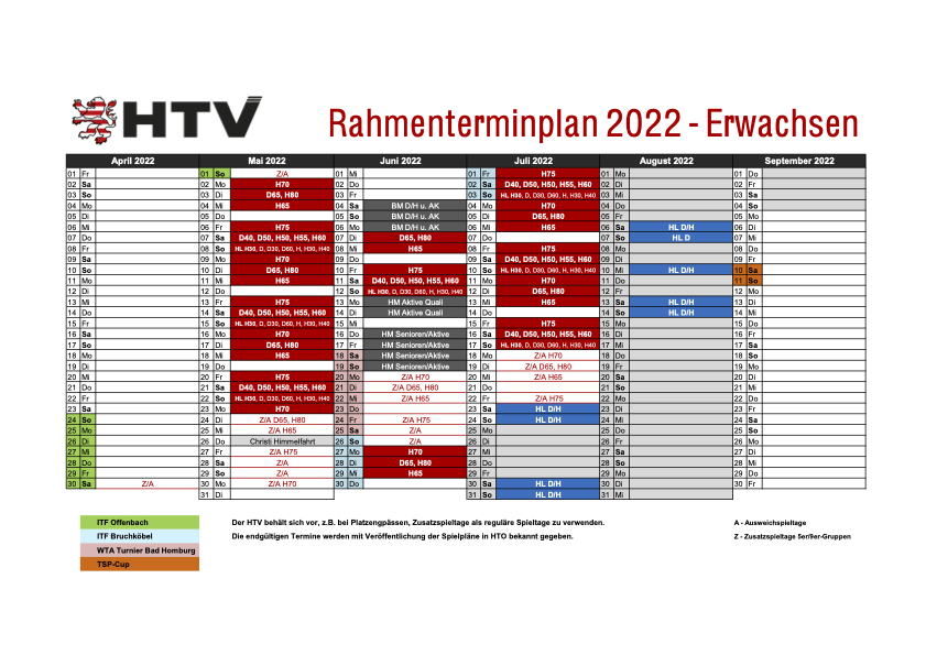 Der Rahmenterminplan für 2022